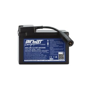 AIRBATT Energiepower AIR-LPB 12-9 BT AVIONIK 12,8V 9Ah LiFePO4 Avionikbatterie Polabdeckung mit 10A-Sicherungsautomat und Bosch-Anschluss (Kupplung) mittig
