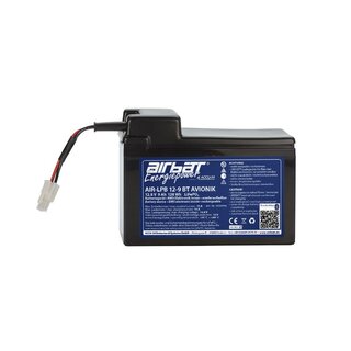 AIRBATT Energiepower AIR-LPB 12-9 BT AVIONIK 12,8V 9Ah LiFePO4 Avionikbatterie Polabdeckung mit 10A-Sicherungsautomat und Tamiya-Anschluss (Kupplung) stirnseitig