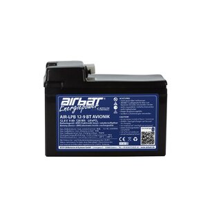 AIRBATT Energiepower AIR-LPB 12-9 BT AVIONIK 12,8V 9Ah LiFePO4 Avionikbatterie Polabdeckung mit 10A-Sicherungsautomat und Tyco-Anschluss (Stecker) mittig