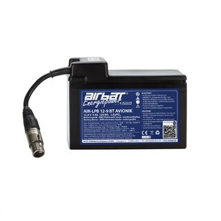 AIRBATT Energiepower AIR-LPB 12-9 BT AVIONIK 12,8V 9Ah LiFePO4 Avionikbatterie Polabdeckung mit 10A-Sicherungsautomat und XLR-Anschluss (Kupplung) stirnseitig