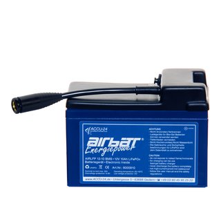AIRBATT Energiepower LiFePO4 12,8V 10Ah Versorgungsbatterie Polabdeckung mit 10A-Sicherungsautomat und Bosch-Anschluss (Kupplung) mittig