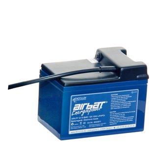 AIRBATT Energiepower LiFePO4 12,8V 15Ah Versorgungsbatterie Polabdeckung mit 10A-Sicherungsautomat und Kabel mittig