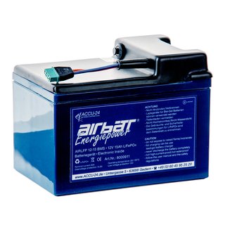 AIRBATT Energiepower LiFePO4 AIR-LFP 12-15 12,8V 15Ah Versorgungsbatterie Polabdeckung mit 10A-Sicherungsautomat und MPX-Anschluss (Kupplung) mittig