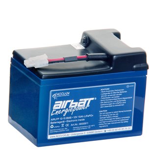 AIRBATT Energiepower LiFePO4 AIR-LFP 12-15 12,8V 15Ah Versorgungsbatterie Polabdeckung mit 10A-Sicherungsautomat und Tamiya-Anschluss (Kupplung) mittig