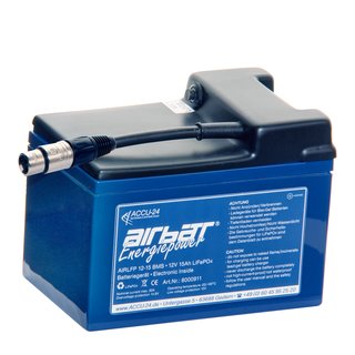 AIRBATT Energiepower LiFePO4 AIR-LFP 12-15 12,8V 15Ah Versorgungsbatterie Polabdeckung mit 10A-Sicherungsautomat und XLR-Anschluss (Kupplung) mittig